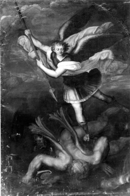 san Michele arcangelo abbatte il demonio (dipinto) - ambito romano (sec. XVII)